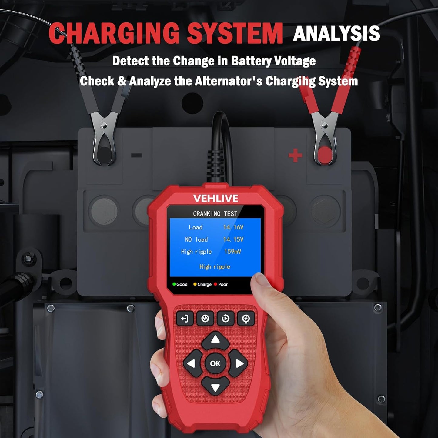 Car Battery Tester 6V 12V, 5-3000CCA Battery Load Tester, Automotive Alternator Tester Digital Auto Battery Analyzer Charging Cranking System Tester for Car Truck Motorcycle SUV ATV Boat Yacht