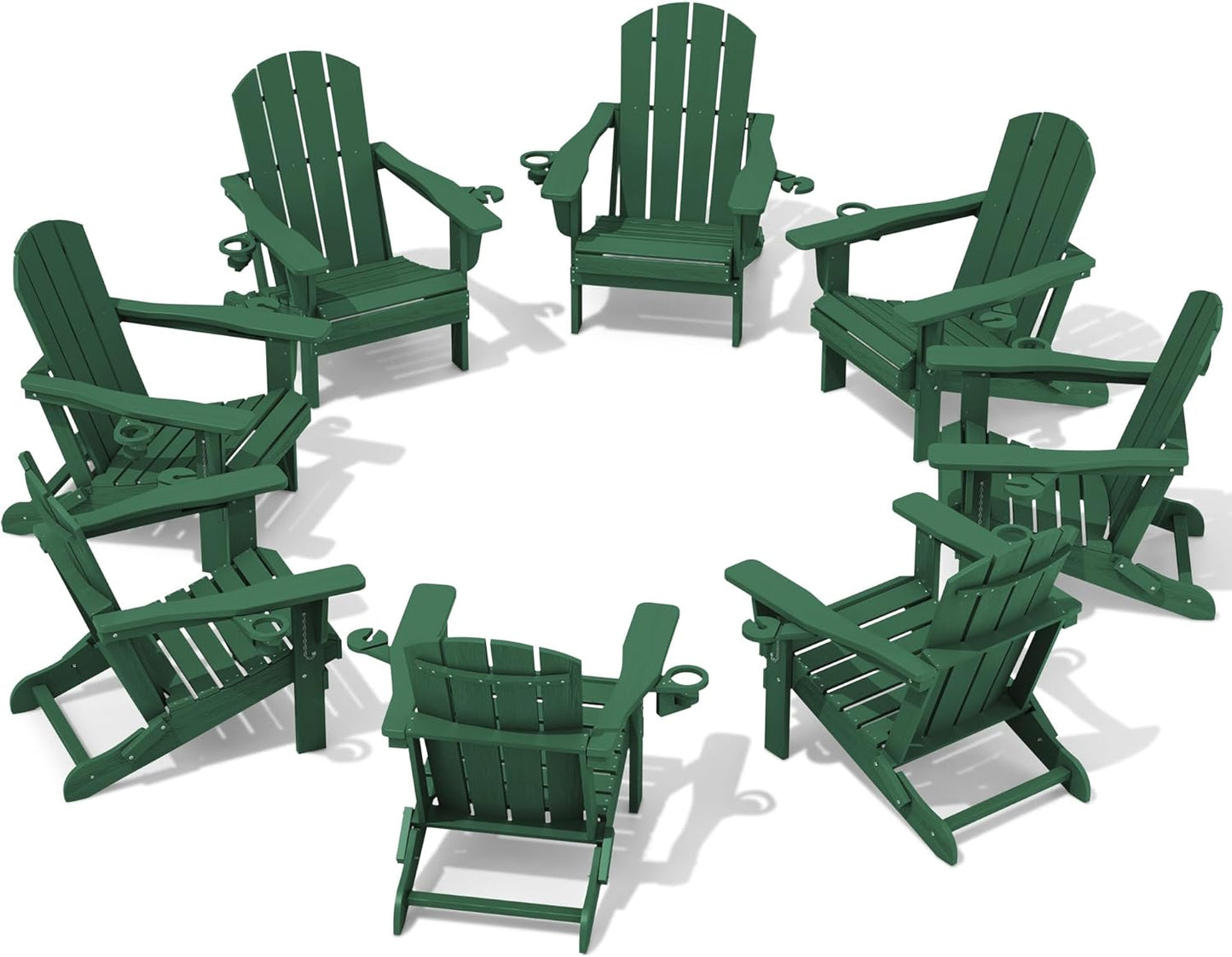 SERWALL Adirondack Chair with Cup Holders - Composite Adirondack Chairs Set of 8 HDPE Outdoor Chairs All Weather Use- Brown