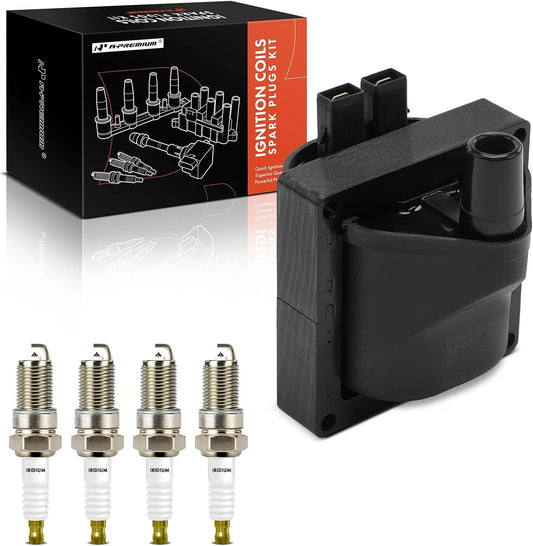 A-Premium 1x Ignition Coil Pack and 4x Iridium & Platinum Spark Plugs Compatible with Toyota 4Runner 1984, Celica 1981-1982, Corona 1981, Pickup 1981-1990, L4 2.4L, Replace #9091902106