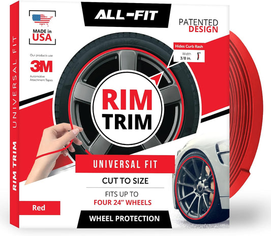 All-Fit Automotive Rim Trim – Durable DIY Car Exterior Accessories for Curb Rash Protection – Fits Up to Four 24” Wheels – Flexible, Durable Wheel Rim Protector (3/8″ width/Red)