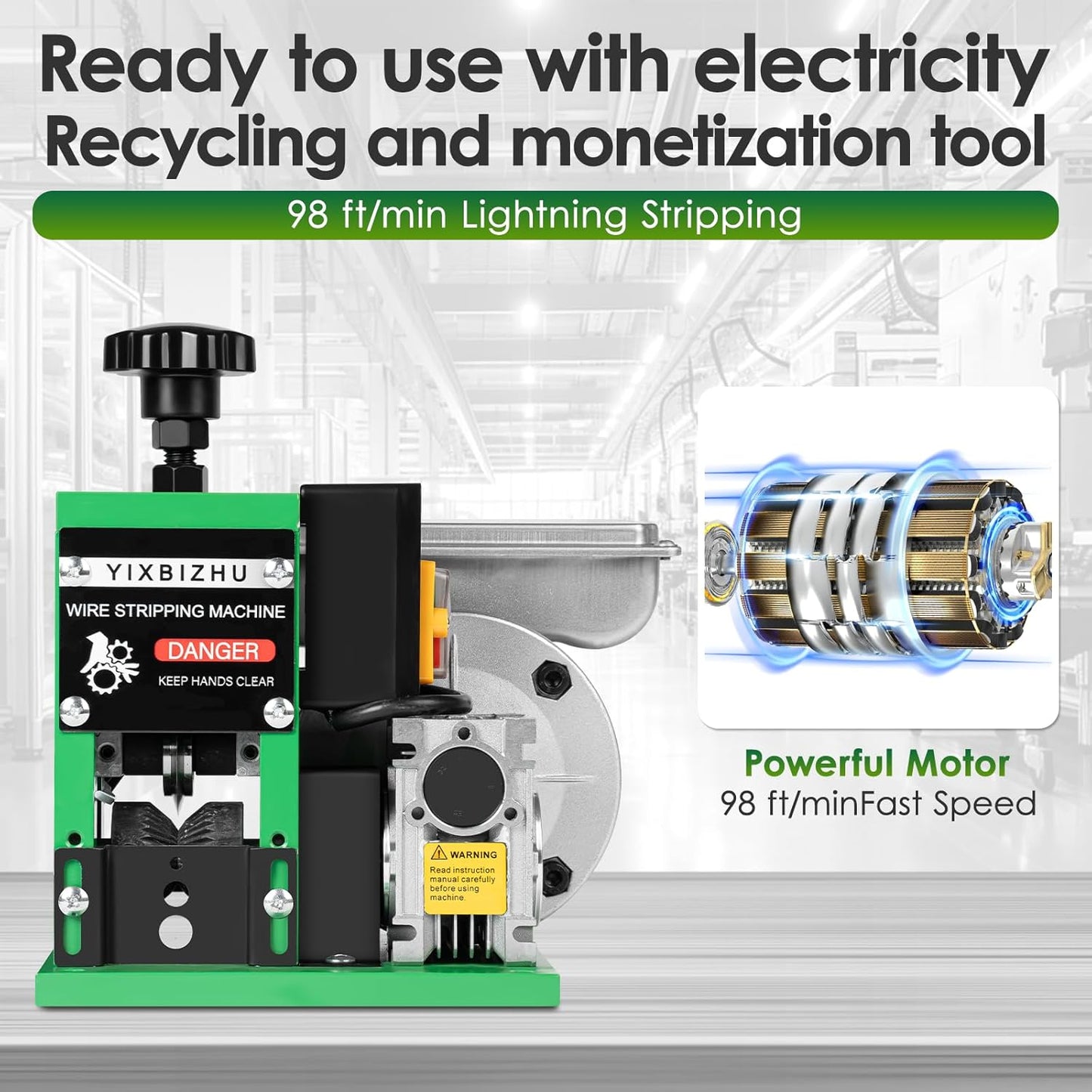 160W Electric Wire Stripper Machine, 30 m/min Automatic Cable Stripping Tool with 3 Feed Holes for 1.5-25mm Scrap Copper Wire, Alloy-Steel Blade, Portable Wire Recycling Power Tool