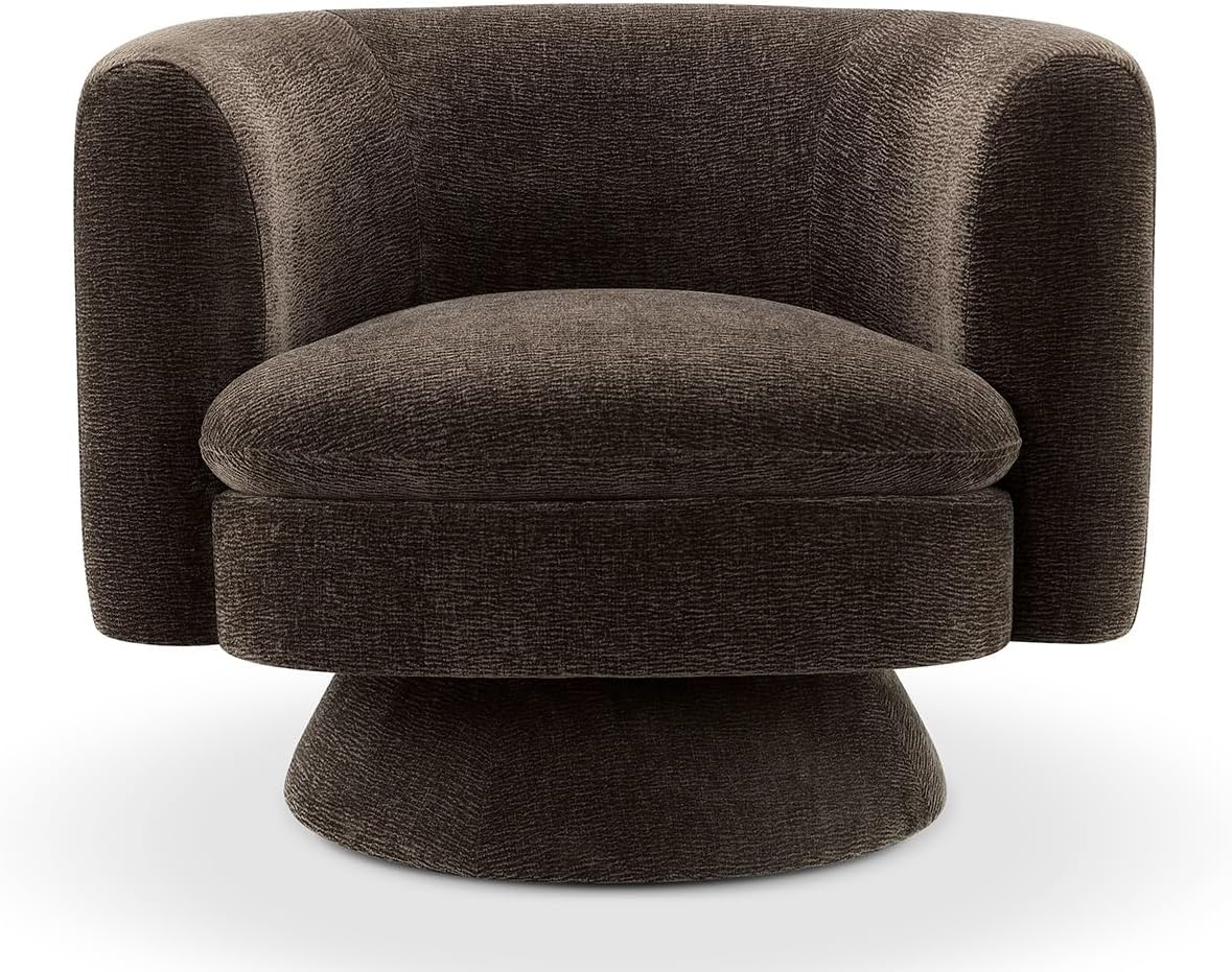 CHERS Swivel Accent Chair, Mid Century Modern Round Barrel Chairs, Upholstered Velvet Fabric Home Sofa Living Room with Solid Wood Base, Single Sofa Lounge Chair, Espresso