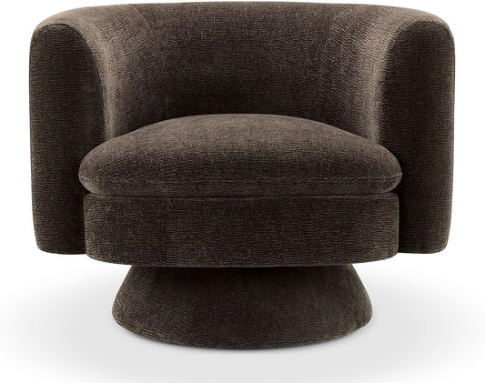 CHERS Swivel Accent Chair, Mid Century Modern Round Barrel Chairs, Upholstered Velvet Fabric Home Sofa Living Room with Solid Wood Base, Single Sofa Lounge Chair, Espresso