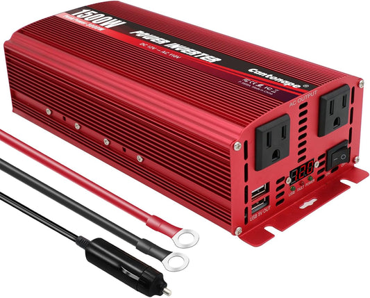 1500W/3000W(Peak) DC 12V to 110V/120V AC Power Inverter with Dual AC Outlets Dual 3.1A USB Car Adapter and Cigarette Lighter for Car Home Truck Outdoor Red
