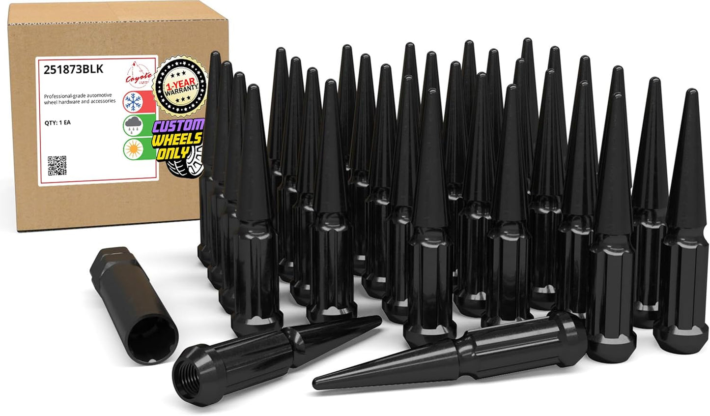 Wheel Accessories Parts 20 Pcs M12x1.5 12x1.5 Thread Spike Spline 4.40" Long Lug Nuts Chrome 7/8" & 13/16" Hex Fits Chevy Blazer S10 ｜ GMC Jimmy S15 ｜ Bronco Sport