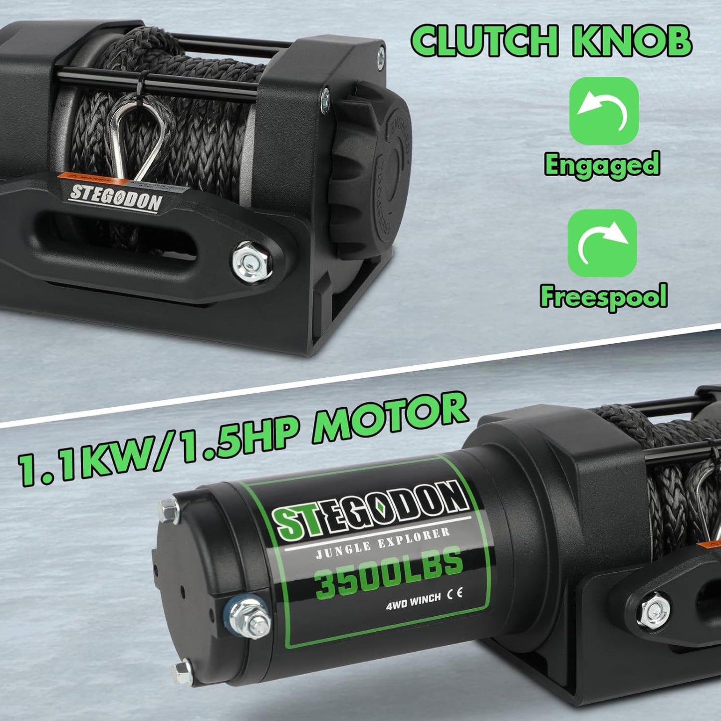 3500 lb Winch ATV UTV Electric Winch,12V Waterproof Winch Synthetic Rope Trailer Electric Winch with Wired Remote and Wireless Remote for ATV UTV Towing,Boat,Off-Road