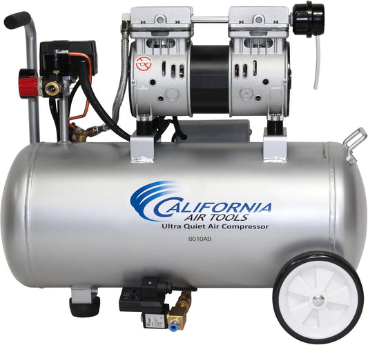 California Air Tools 8010AD 1.0 HP Ultra Quiet and Oil-Free Air Compressor, 8 Gallon Steel Tank, Lightweight with Wheels, 60 dBA Noise Level, with Automatic Drain Valve
