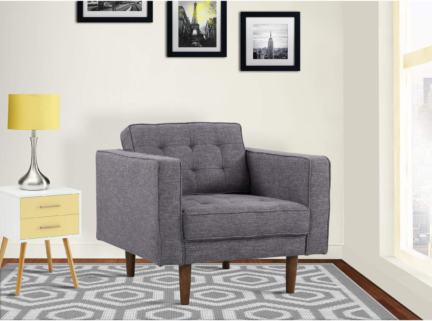 Armen Living Element Chair in Dark Grey Linen and Walnut Wood Finish