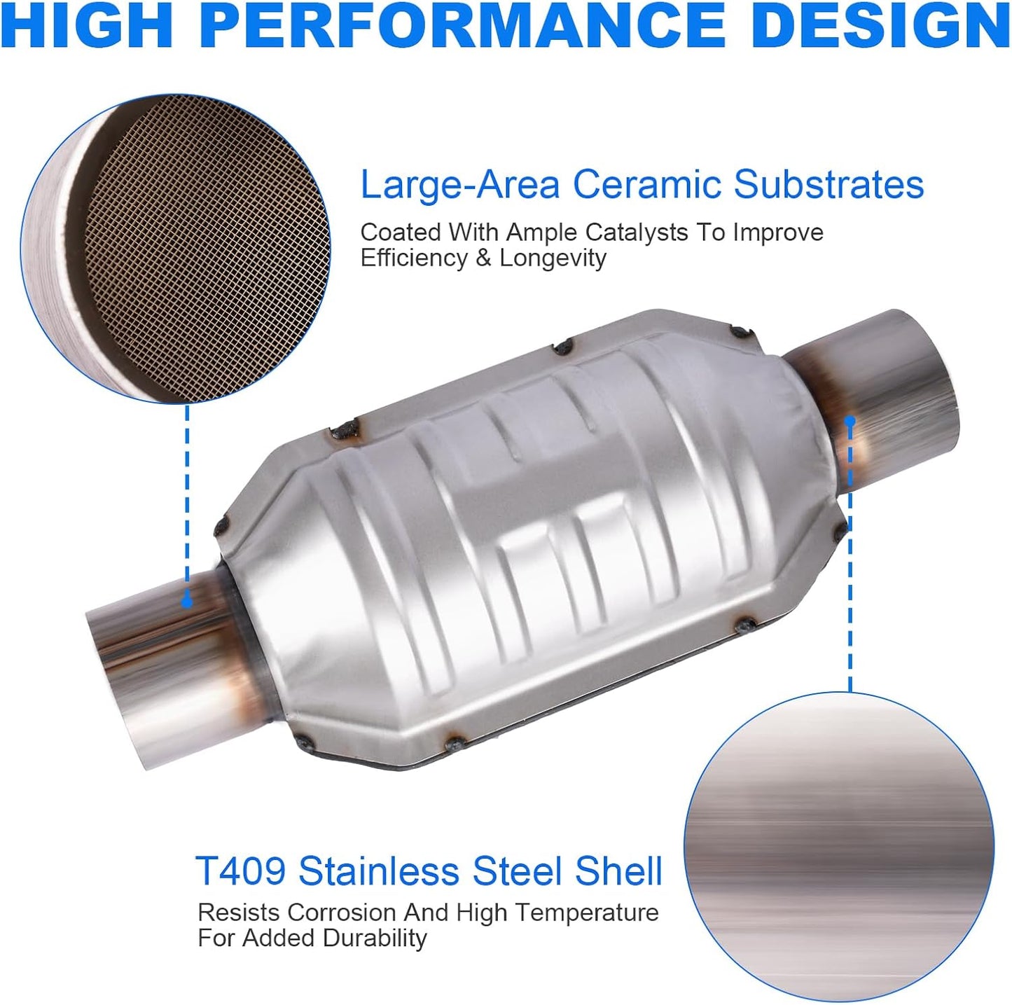 2.5" Universal Catalytic Converter, 2.5 Inch Inlet/Outle Cat Converter with O2 Port and Heat Shield (EPA Compliant), Set of 2
