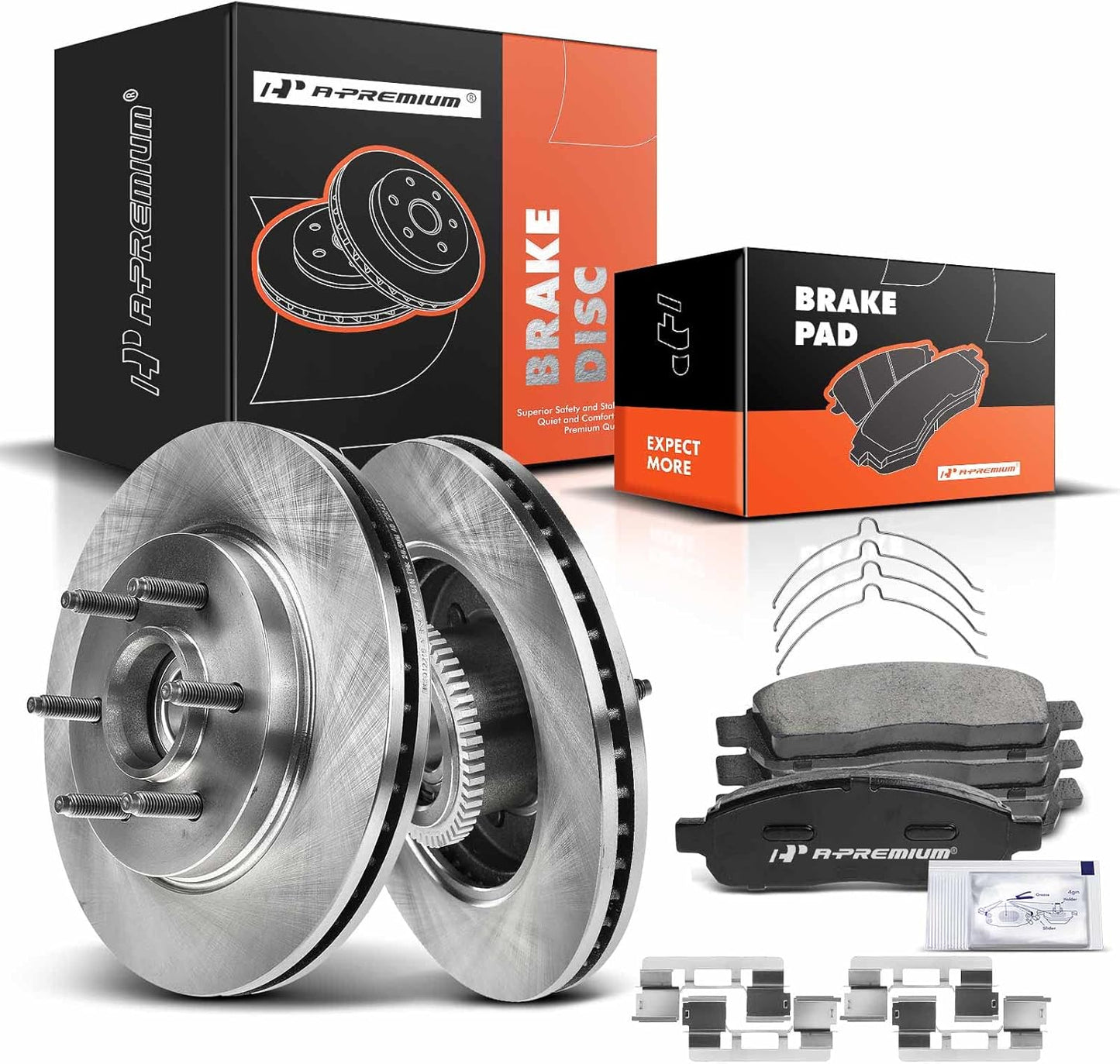 A-Premium 12.13 inch (308mm) Front Drilled and Slotted Disc Brake Rotors + Ceramic Pads Kit Compatible with Select Ford Models - For F-150 1997 1998 1999 2000 2001 2002 2003, 4WD 5-Lug, 6-PC Set