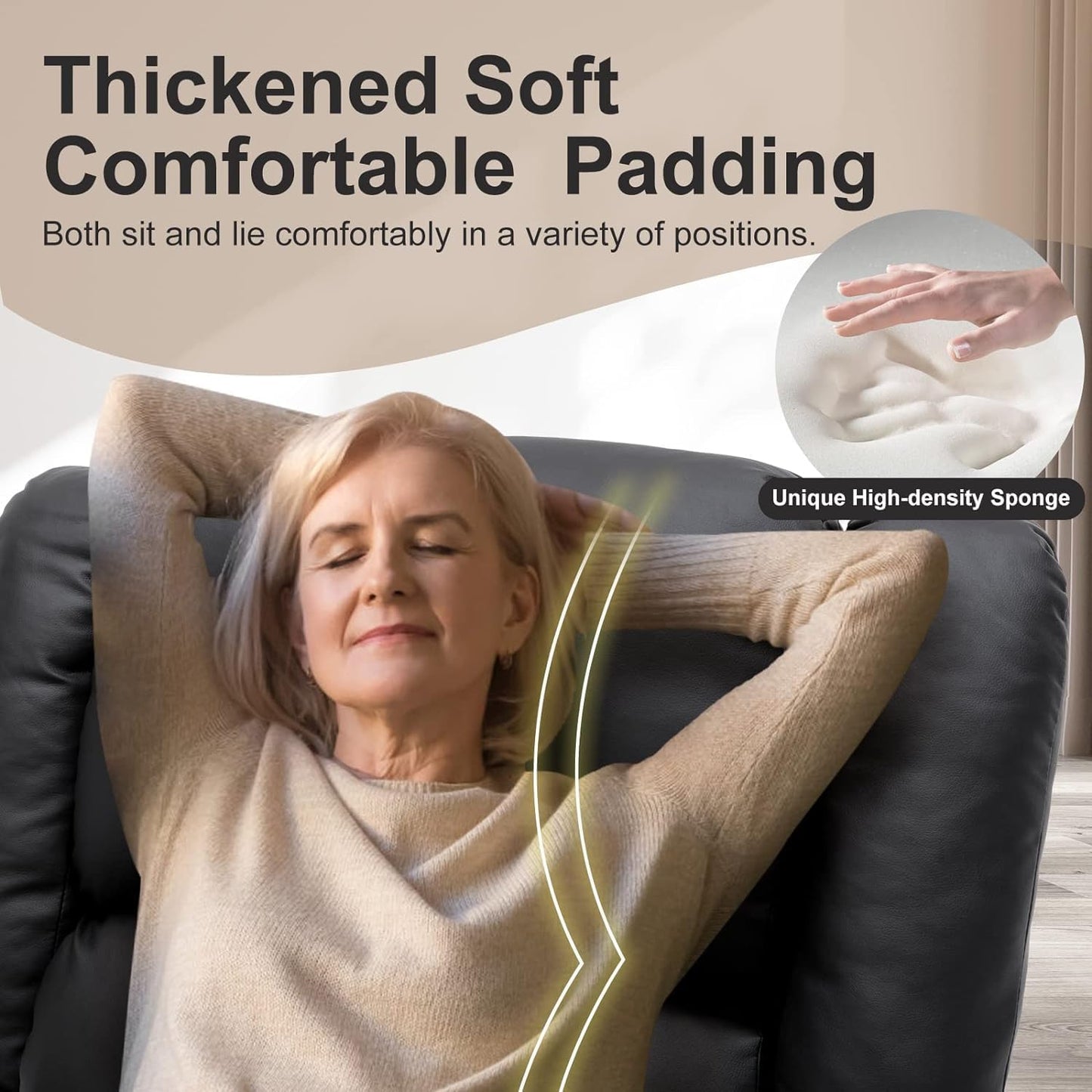 COMHOMA Power Lift Recliner for Elderly,Lift Chair with Heat and Massage,PU Recliner Sofa with Timing Function 2 Side Pockets,Cup Holders and Infinite Position for Living Room (Black)