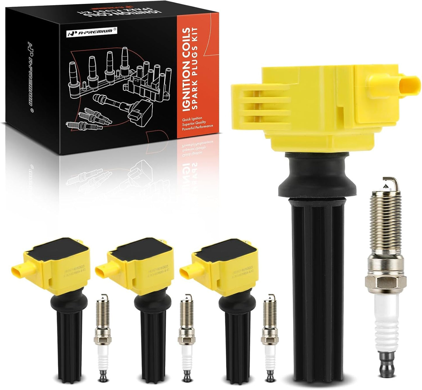 A-Premium Engine Ignition Coil Pack Compatible with Ford Explorer, Escape, Fusion, Focus, Edge, Mustang, Taurus, EcoSport & Land Rover Range Rover Evoque, Discovery Sport, LR2 & Lincoln MKZ, MKC, MKT