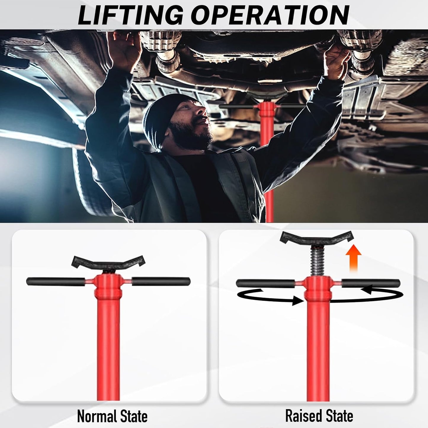 Underhoist Support Stand 1500lbs 0.75 Ton Capacity Pole Jack Heavy Duty Jack Stand Car Support Jack Lifting from 52inch to 75inch Easy Adjustment Round Base Automotive Support