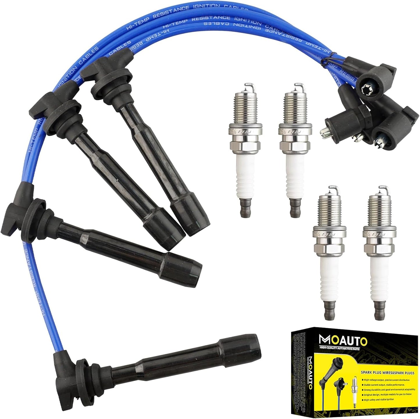 Set of 4 PCS Iridium Spark Plugs with Wire Set 32702-P0A-A00 8028 RC-HE73 671-4179 Compatible with Honda Accord Civic Acura Odyssey CL Isuzu Oasis - L4 2.3L 2.2L 1.6L