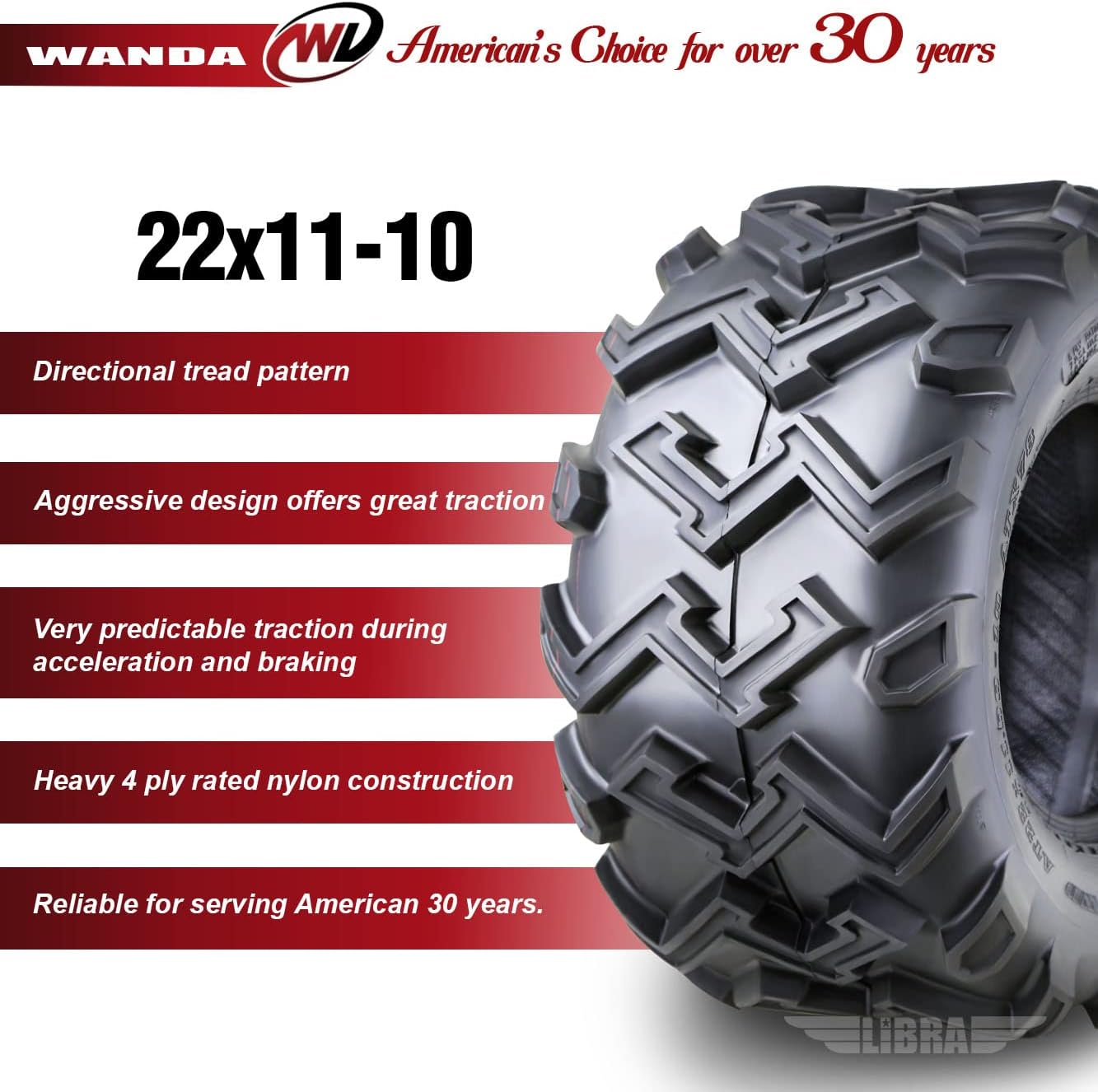 WANDA 2 New ATV UTV Tires 22X11-10 22x11x10 4PR P306-10285