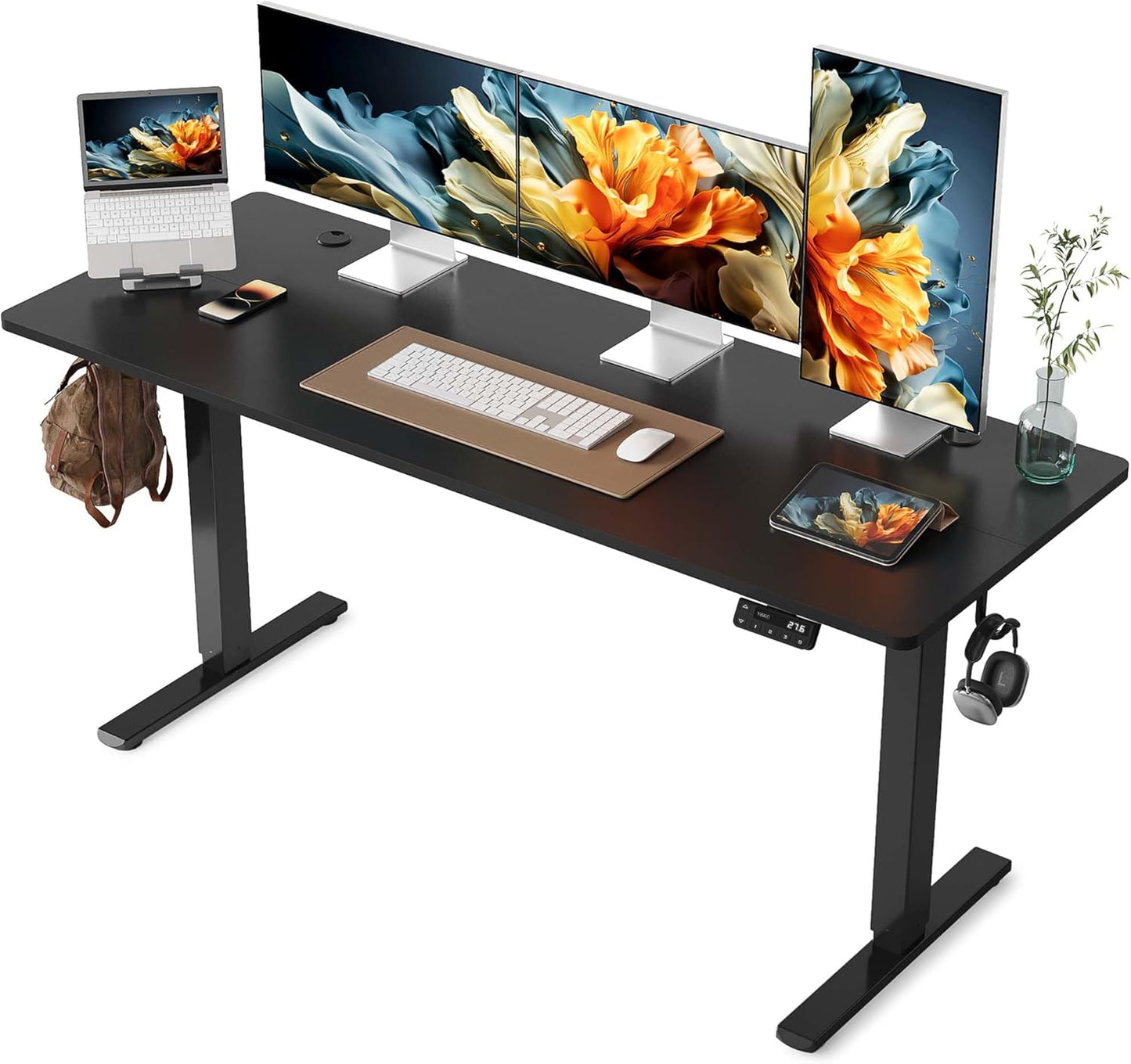 YIHAYO Electric Standing Desk, 48 x 24 Inches Stand Up Desk with Splice Board, Adjustable Height Desk, Computer Desk for Home Office, Black Frame/Rustic Brown Top