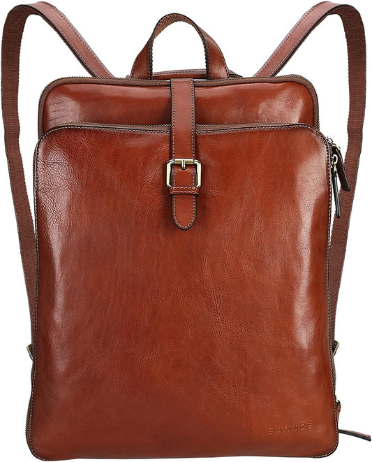 Banuce Full Grain Italian Leather Backpack Purse for Women Convertible 14 Inch Laptop Backpack for Work Travel Backpack with Luggage Strap Adjustable Strap Red Brown
