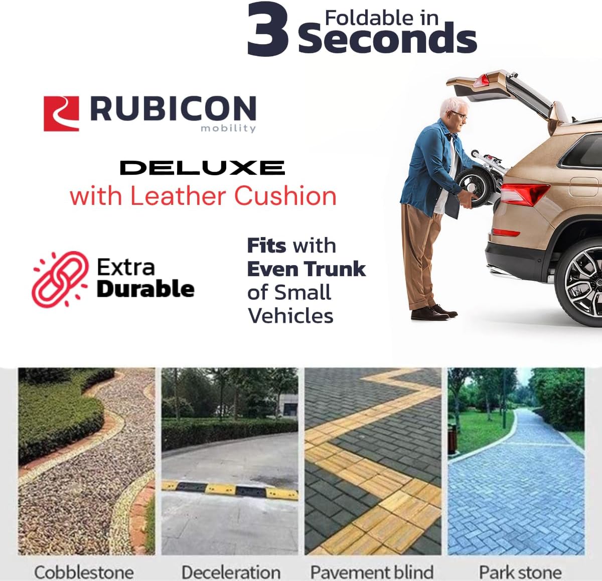 Rubicon DX14 - Longest Range 30 Miles, Airline Approved Electric Wheelchair, Dual 12AH Lithium Batteries, 2x300W Motors, Leather Cushion, Foldable, Lightweight & Powerful (Model1)