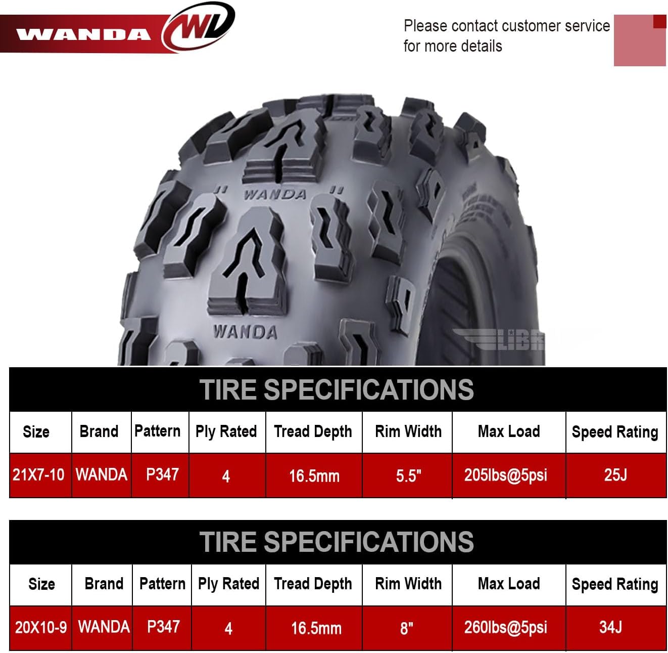 WANDA 21x7-10 & 20x10-9 Sport ATV Tire Set for Polaris Phoenix 200 Predator 500