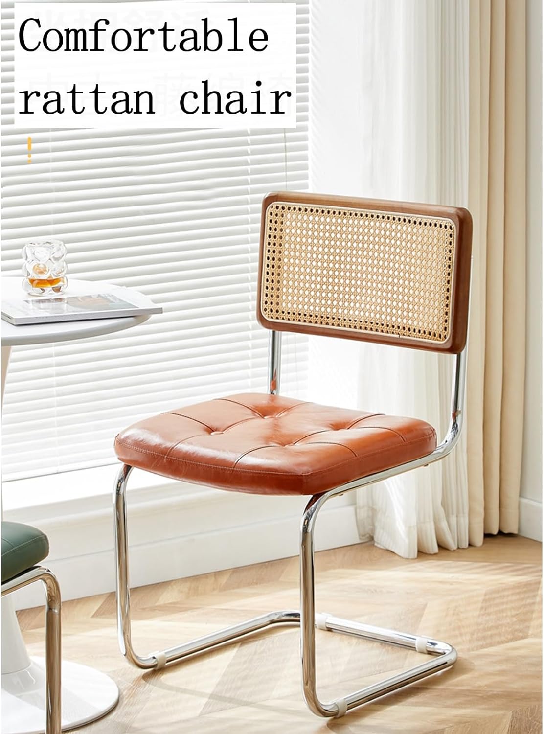 XCHEN Kitchen Table Chairs，Armchair，Living Room Chairs，Small Rattan Cushion Chair for Home use, Cafe, Hotel, homestay, Leisure, Antique Chair(BBlack)