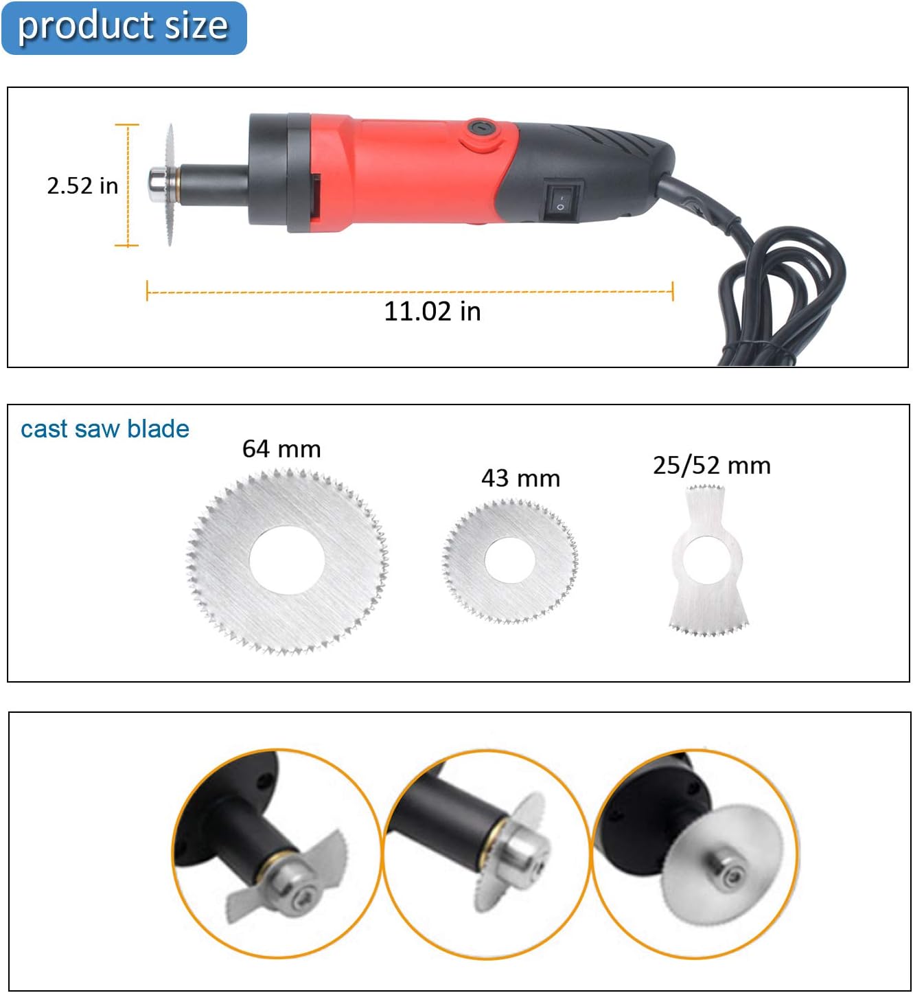 Cast Removal Saw, Orthopedic Cast Cutter, Medical Electric Plaster Cutting Saw Oscillating Speed Adjustable for Tearing Polymeric Materials 110V 12500rpm/min (  ）