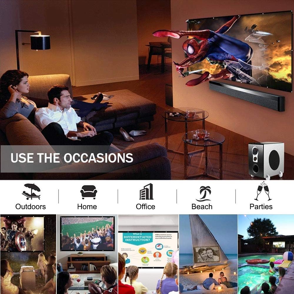 16:9 Portable 120 inch Projector Screen 100 inch Wall Mounted Screen for Projector Home Cinema Outdoors Projection Screen (Size : 100 inch) ()