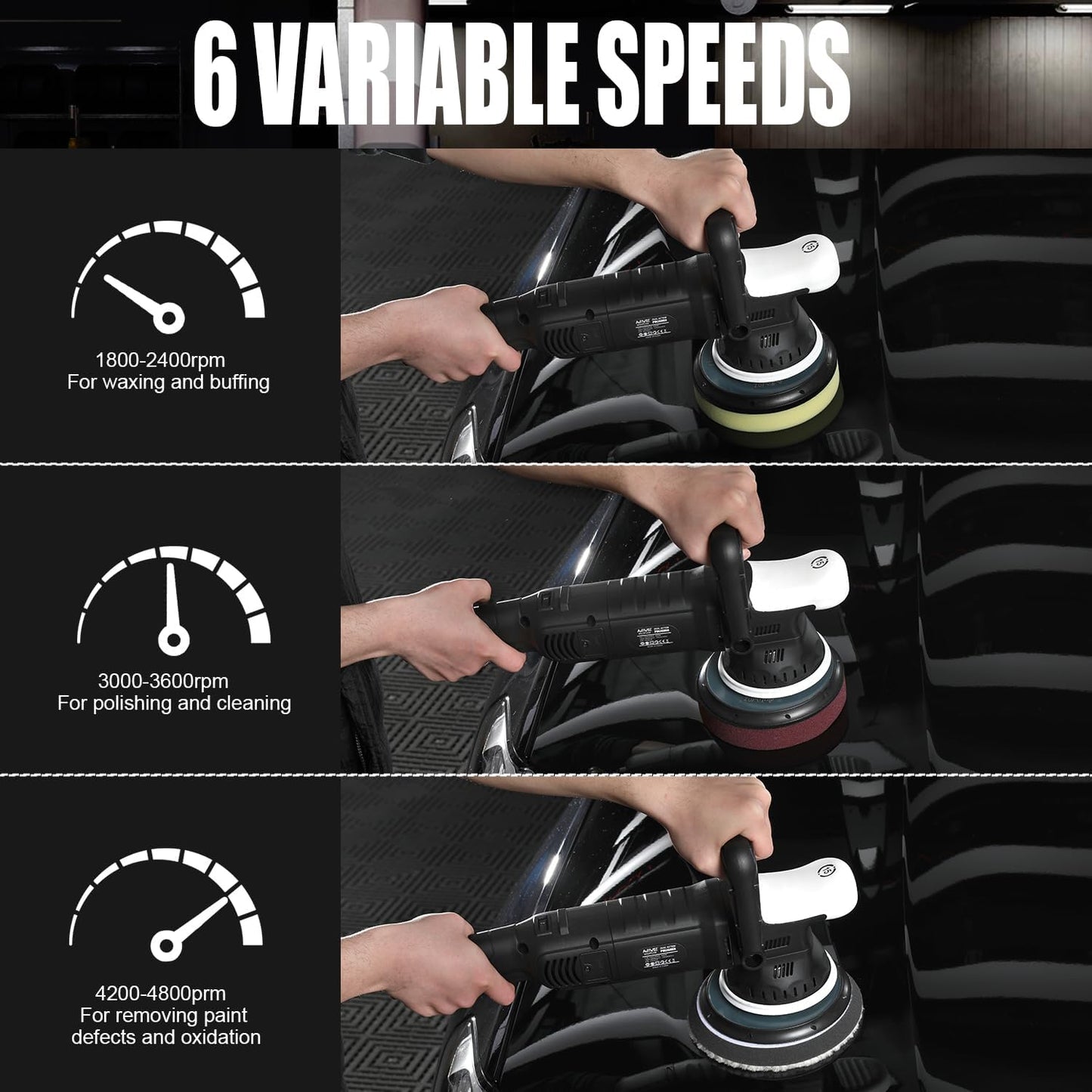Car Buffer Polisher, 6-Inch Dual Action Polisher for Car Detailing, 15mm Random Orbital Car Polisher with 6 Variable Speeds1800-4800RPM, DA Polishers Kit for Car Detailing/Polishing/Waxing