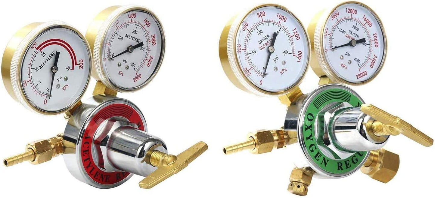 2 Piece Dual Welding Gas Gauges Oxygen (CGA-540) and Acetylene (CGA-510) Regulators Combo（Two-piece suit ）