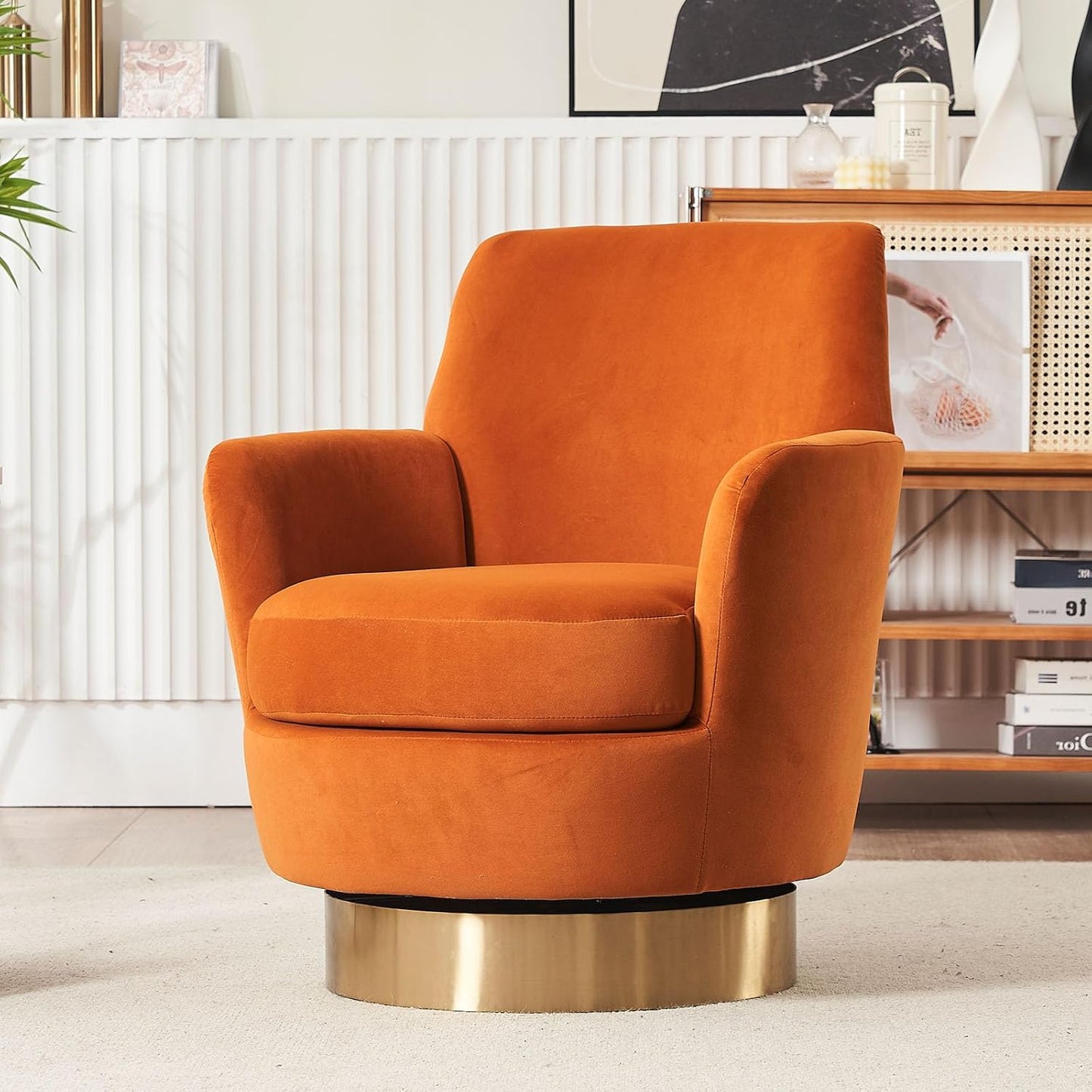 360° Swivel Barrel Chair Set of 2, 28.3" W Comfy Velvet Swivel Accent Chairs, Modern Round Single Accent Chair with Gold Metal Base for Living Room, Bedroom, Office (Beige*2)