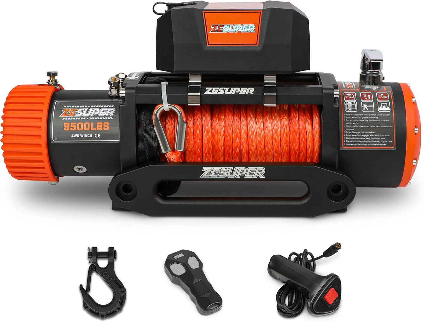 ZESUPER 2500 lb 12V DC Electric Winch 30 ft Synthetic Rope Off Road Waterproof UTV ATV Boat Winch Kits with Wireless Remote,Handheld Switch