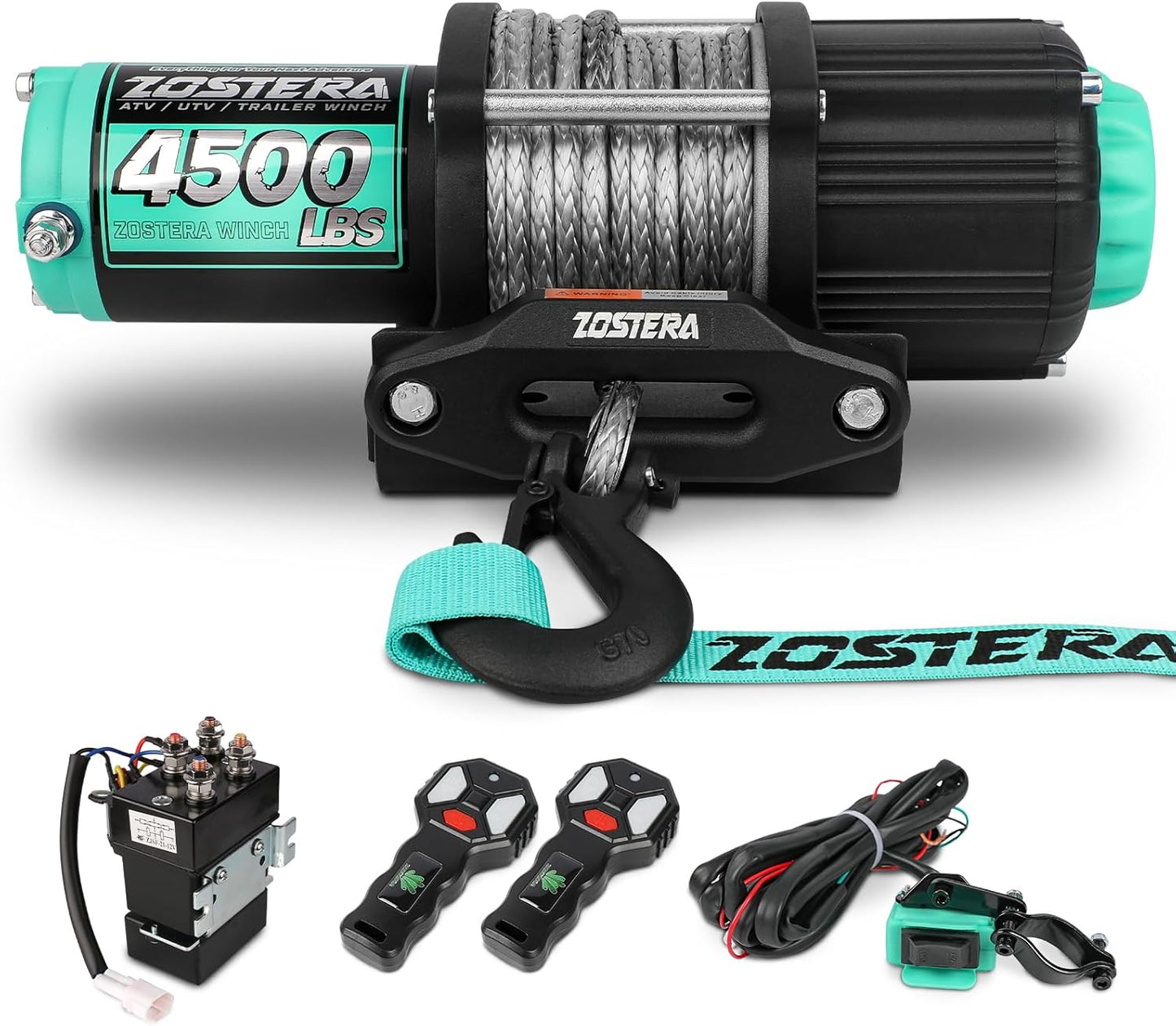 2000lb Winch for ATV, with Steel Cable,ATV Winch with Wired Manual Remote Control Switch,IP65 Waterproof,with Mounting Plate,with Roller Fairlead&Hook