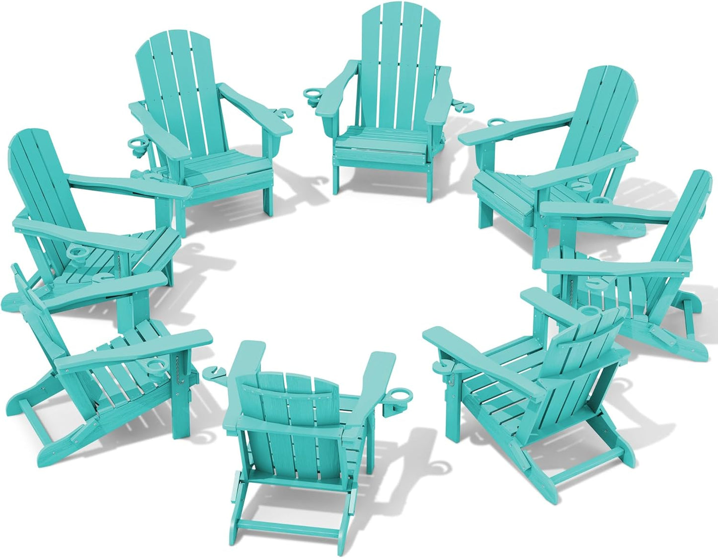 SERWALL Adirondack Chair with Cup Holders - Composite Adirondack Chairs Set of 8 HDPE Outdoor Chairs All Weather Use- Brown