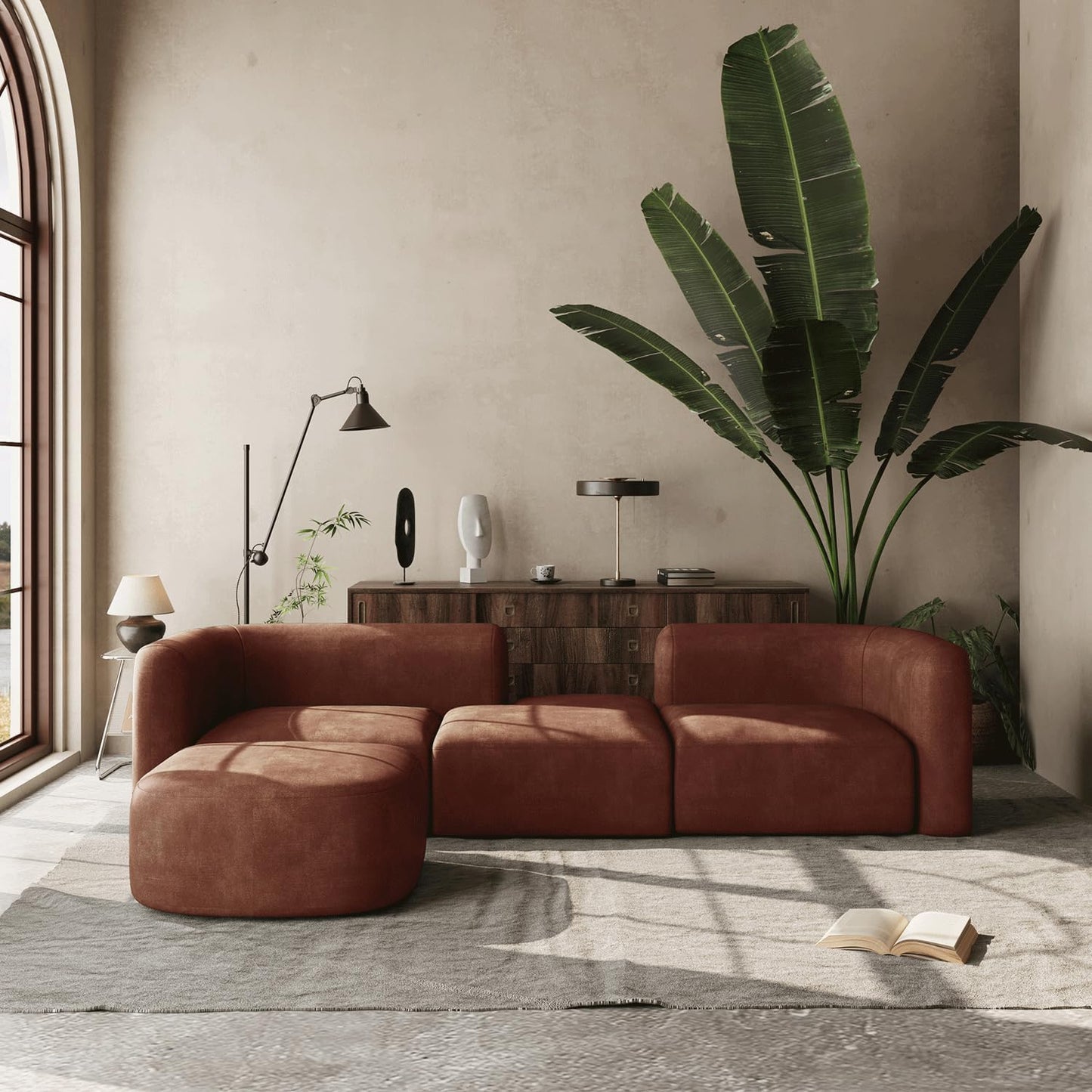 Acanva Luxury Modern Tight Curved Back Velvet Sofa, Minimalist Style Comfy Couch for Living Room Apartment, 3 Seater, Cream