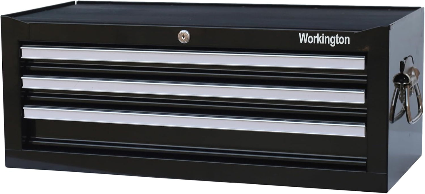 Workington Industrial 3 Drawers Portable Metal Intermediate Box, 26" Middle Tool Chest Cabinet with Ball Bearing Drawer Slides, Steel Tool Storage Box Organizer 4009 Black