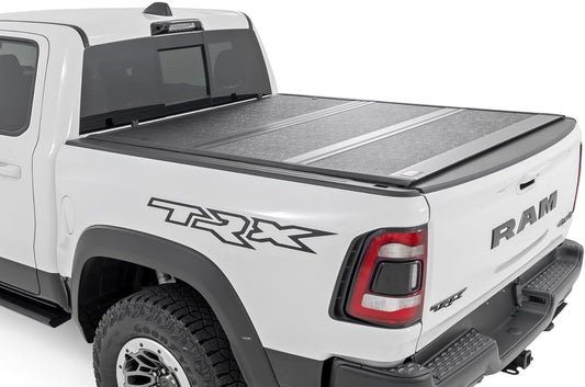 Rough Country Hard Tri-Fold Tonneau Cover for Ram 1500 (2019-2025) & 1500 TRX (2021-2025) - Low-Profile Aluminum Truck Bed Cover, Fits 5'7 Bed