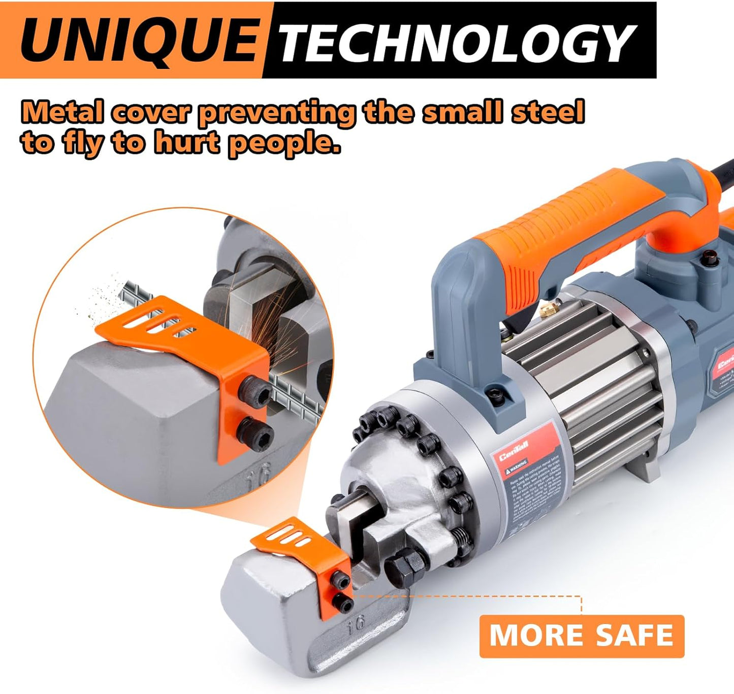 5/8 Inch Electric Hydraulic Rebar Cutter, Portable Rebar Cutter, Cutting up to 4-16mm #5 Rebar, Cutting Speed 1-1.5S 1000W RC16B (Grey + Orange)