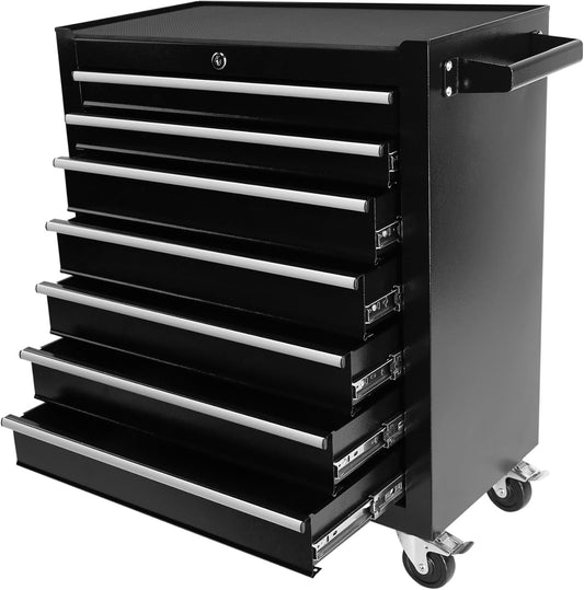 7 Drawers Rolling Tool Chest with Wheels, Portable Rolling Tool Box on Wheels, Tool Chest Organizer for Garage, Workshop, Home Crafts Use (Black-7 Drawers)