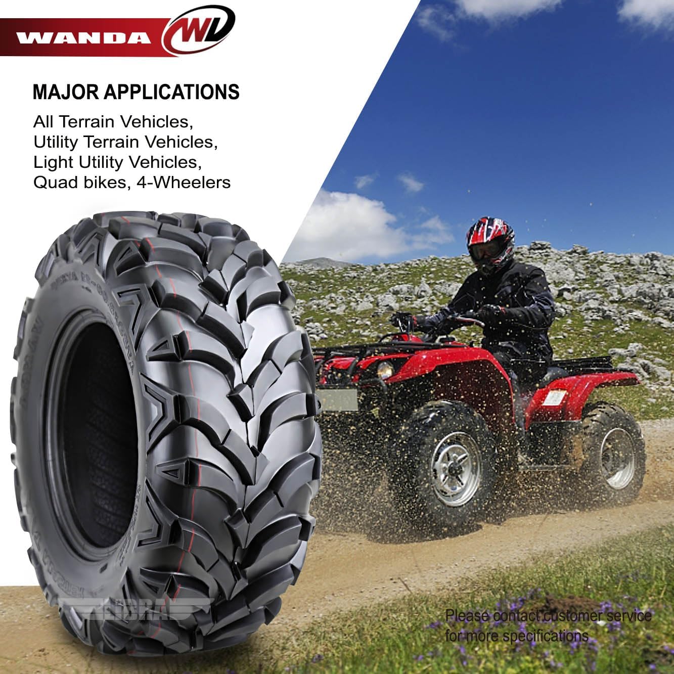 WANDA (Set 4) 24x8-11 24x8x11 & 24x10-11 24x10x11 ATV Tire Set 6-Ply Solid Mud-20mm Deep Tread