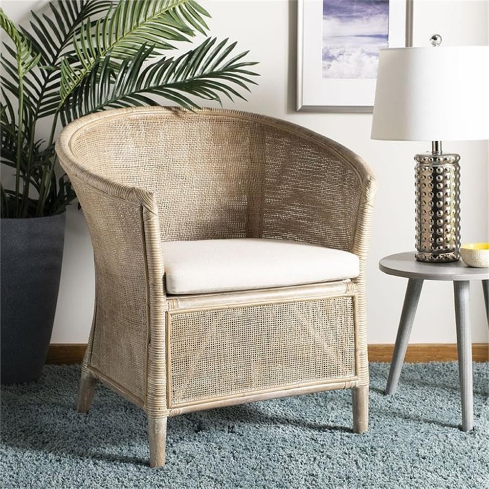 Safavieh Home Collection Alexana Rattan Grey White Wash Armchair