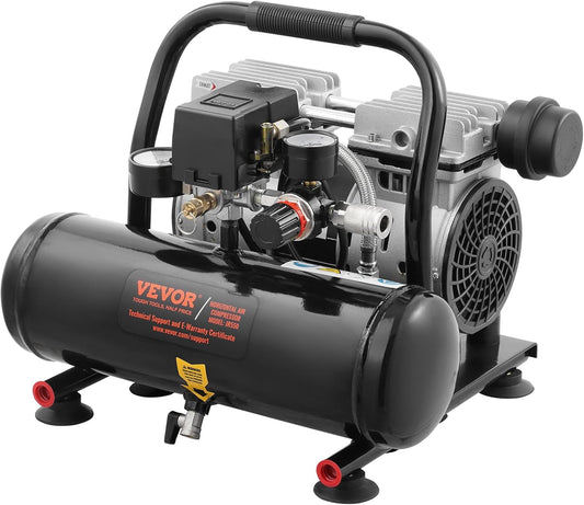 VEVOR Air Compressor, 1 Gallon Steel Tank, 1HP 1.5CFM @ 90PSI Oil Free Air Compressor & Max. 120PSI Pressure, 78dB Ultra Quiet Portable Compressor for Auto Repair, Tire Inflation, Spray Painting, 120V