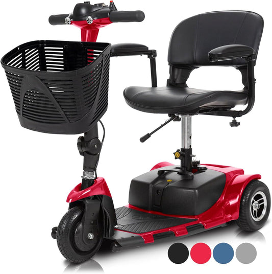 Vive 3 Wheel Mobility Scooter - Electric Powered Mobile Wheelchair Device for Adults - Folding, Collapsible and Compact for Travel - Long Range Power Extended Battery with Charger and Basket Included