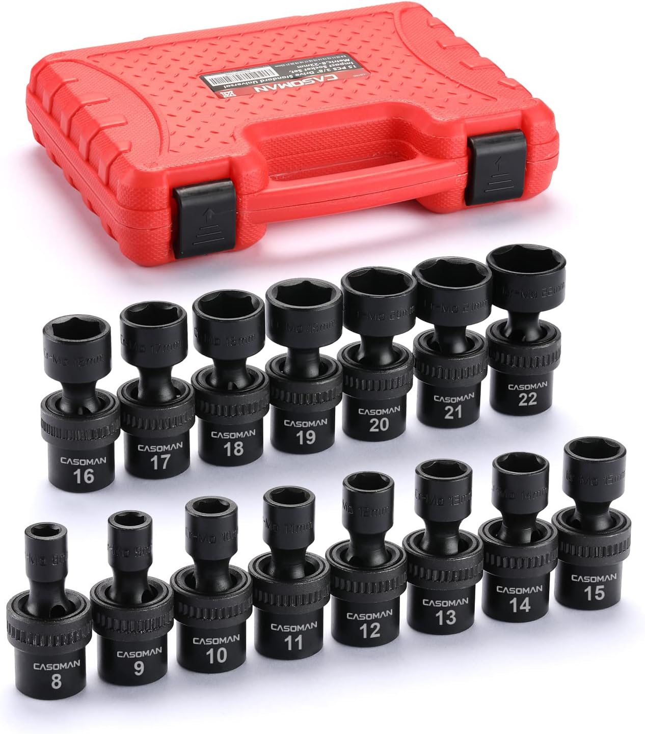 CASOMAN 10 PCS 1/2" Drive Deep Universal Impact Socket Set, Metric,10-19mm