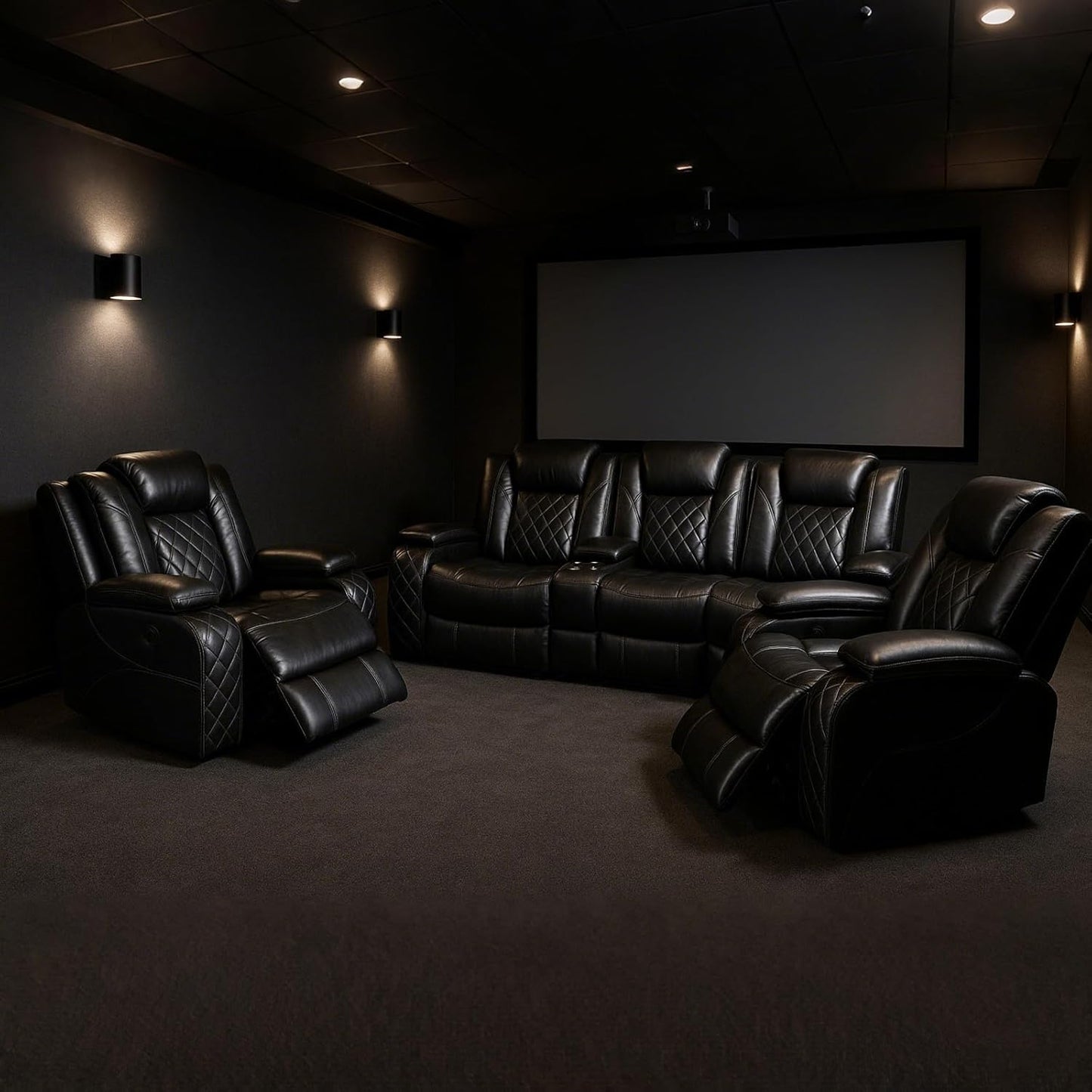 COMHOMA Power Living Room Furniture Sets,Electric Recliner Chair with LED Light,Sectional Sofa Loveseat with Wireless Charging,Spacious Storage, Cup Holeders,1