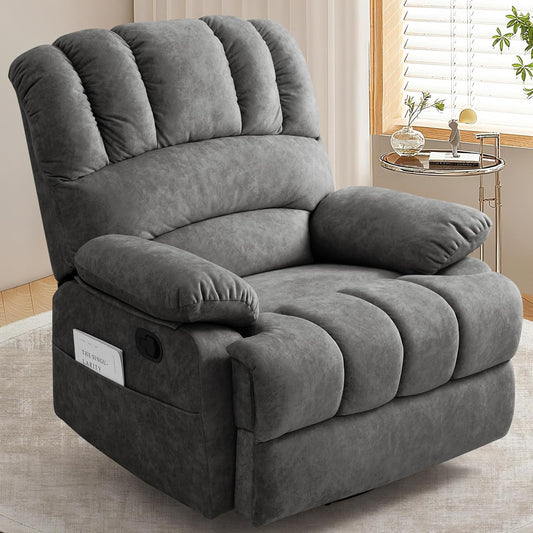 40" Oversized Swivel Rocker Recliner Chair for Big and Tall,Manual Glider Lazy Rocking Chairs for Living Room,Extra Wide Seat,High Back,Large Footrest,360 Swivel(Gray)