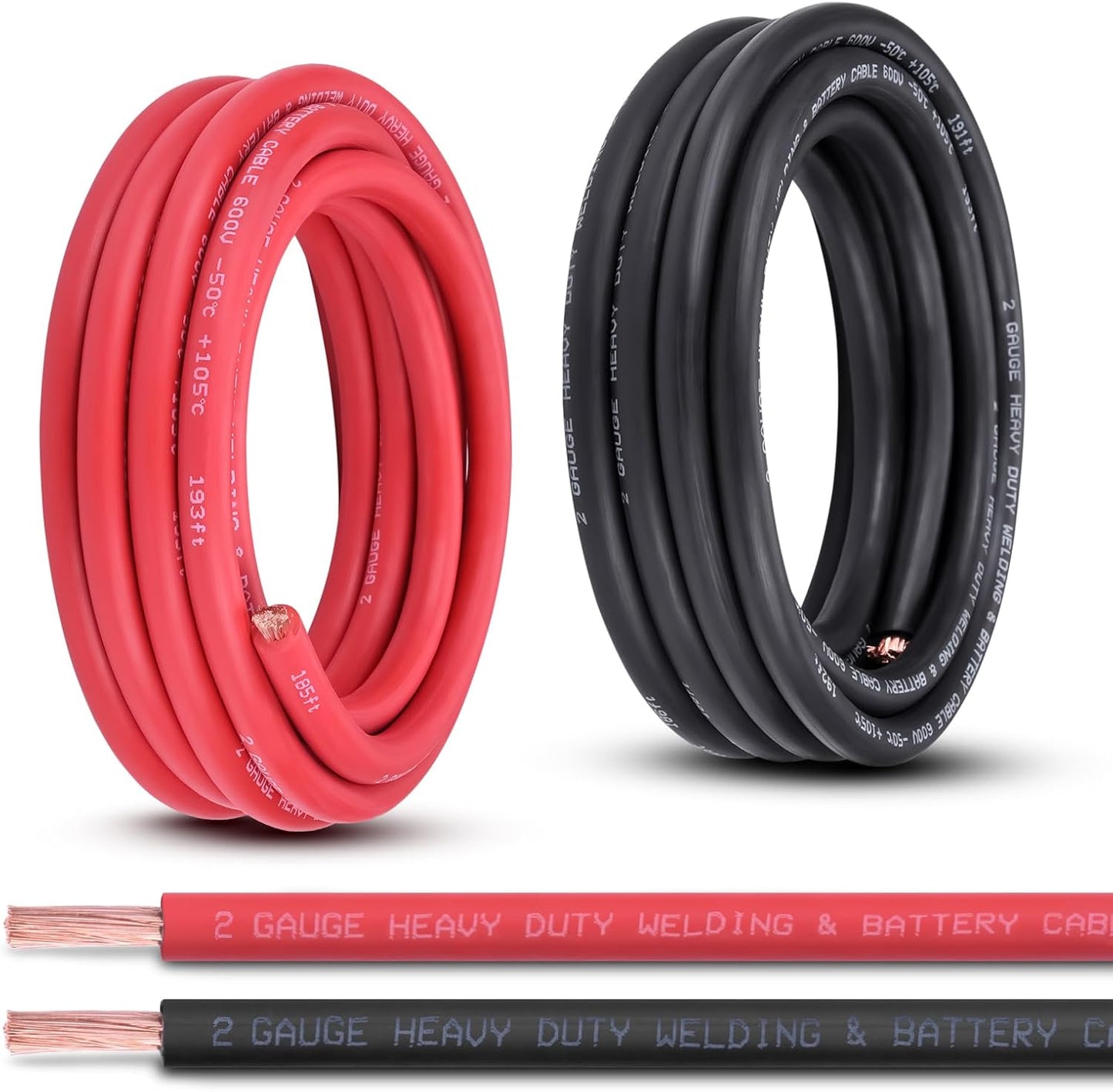 2 Gauge Battery Cable, 10FT Red + 10FT Black 2 AWG Pure Copper Wire Welding Cable, for Automotive, Battery, Solar and Generator, Standard USA OFC Wire