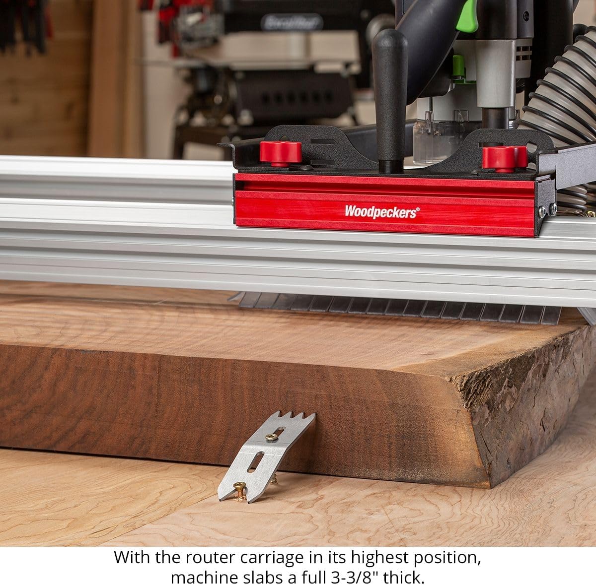 Woodpeckers Slab Flattening Mill Pro, Extended, 48"x134" Capacity, USA Made Wood Slab Leveling Jig, Integrated Dust Collection, Router Sled, Rails, Clamping Dogs