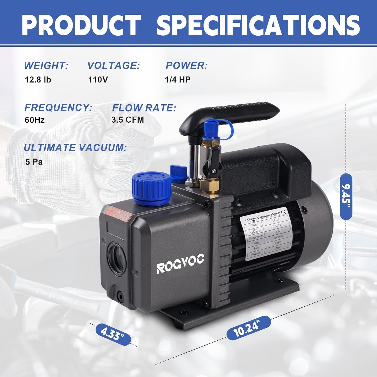 3.5 CFM AC Vacuum Pump and Manifold Gauge Set, 110V 1/4 HP Single Stage Rotary Vane Air Vacuum Pump HVAC for R12, R22, R410a, R134a AC Refrigerant Recharging with Carry Bag