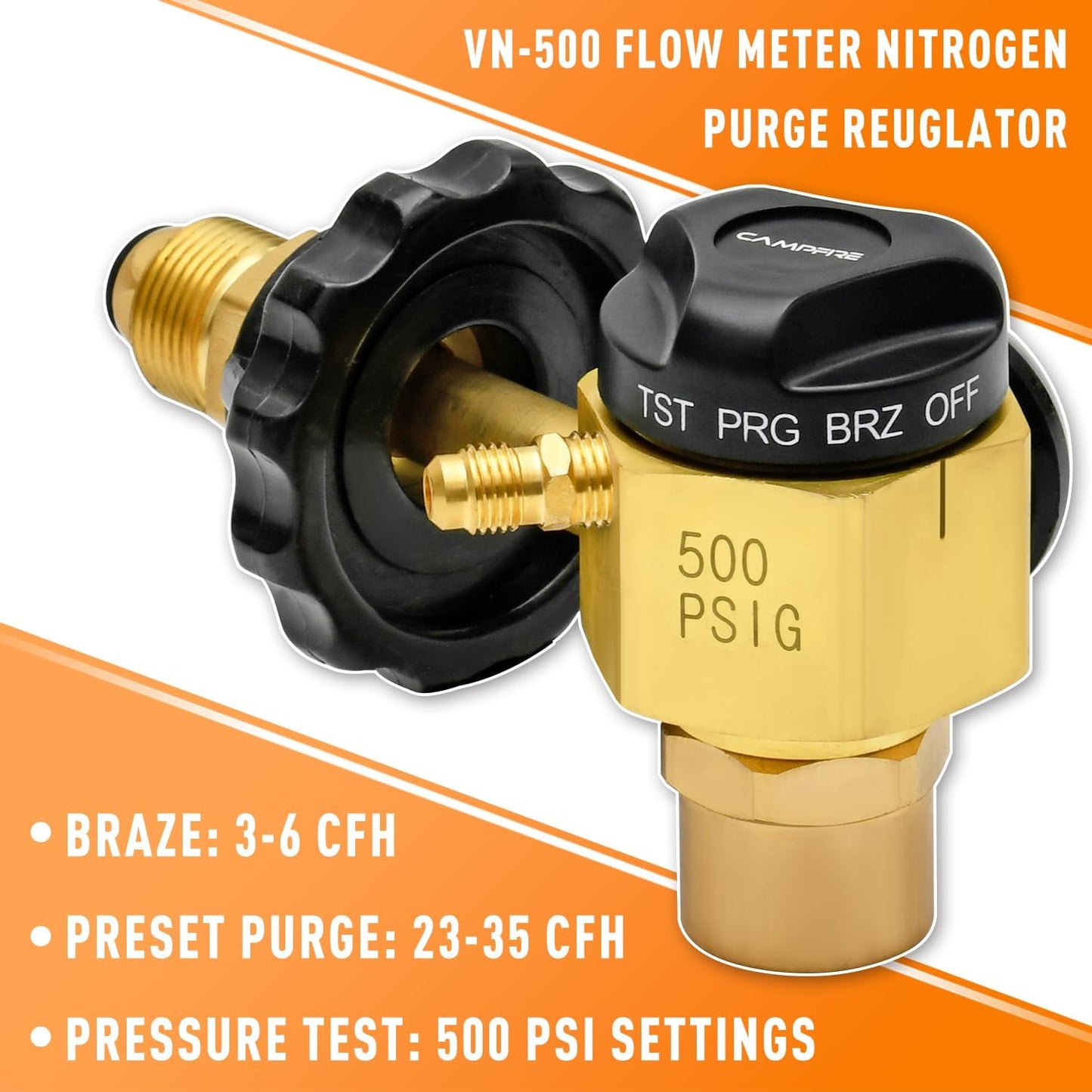 CAMPFIRE VN-500 Nitrogen Purging Regulator With 500 Psi Test Pressure, Supports Braze, Purge And Test Mode