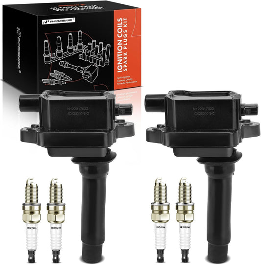 A-Premium 2x Ignition Coil Pack and 4x Iridium Spark Plugs Compatible with Kia Sephia 1998-2001, Spectra 2000-2004, 1.8L