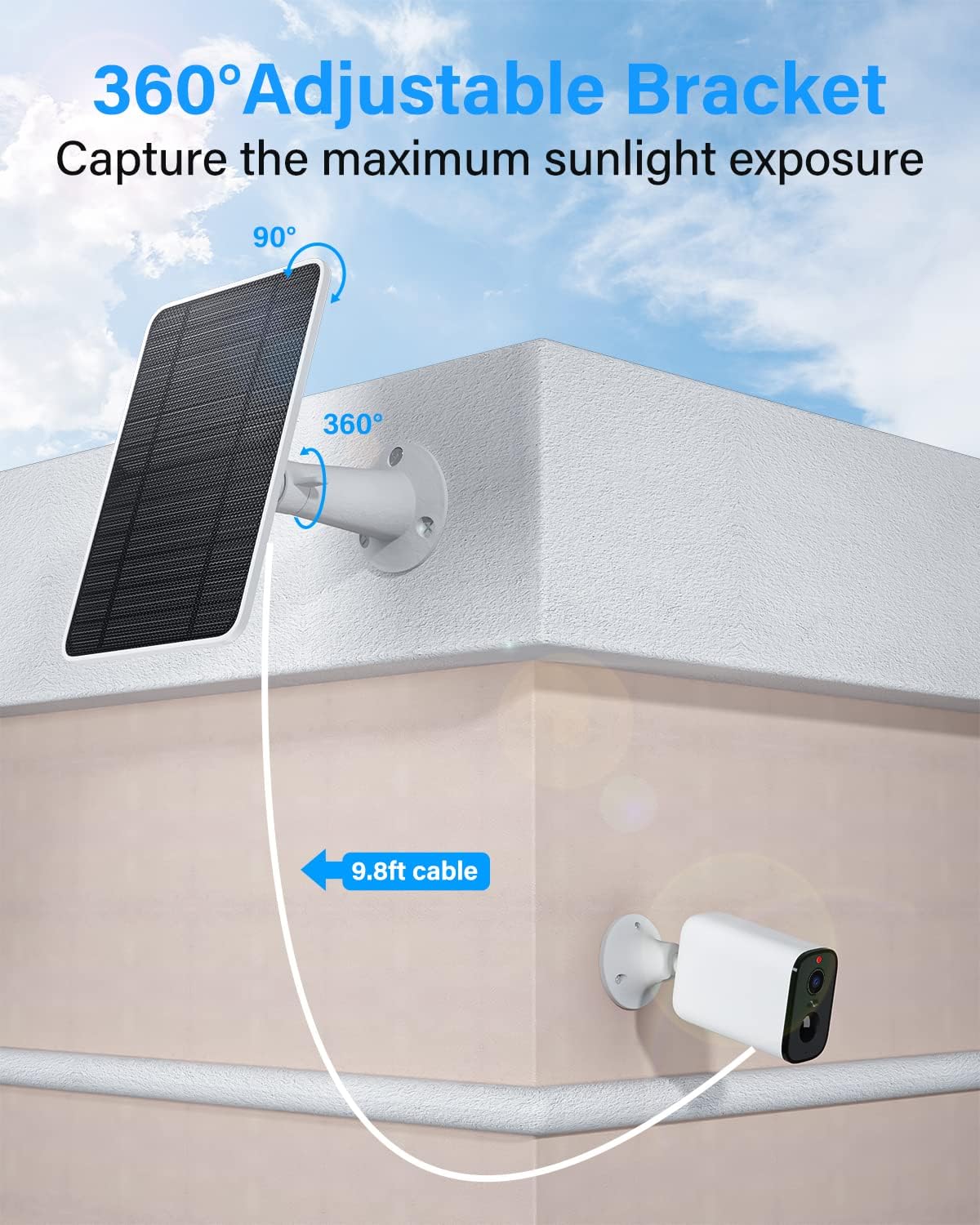 Upgraded Solar Panel Charging Compatible with Pro 5S, Arlo Pro 4, Pro 3, Pro 3 Floodlight, Ultra 2, Ultra, 4W Solar Panel with 9.8ft Charging Cable, IP65 Waterproof, Includes Secure Wall Mount, 3 Pack